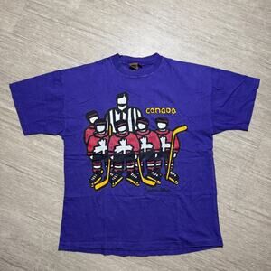 Vintage Early Marc Tetro Canada 90s Hockey Tee Shirt Single Stitch L-XL Purple